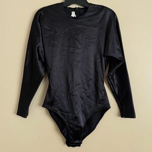 Vintage TapeMeasure Black Nylon Long Sleeve Bodysuit Size S